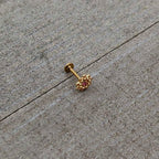 16G 5/16 Pink Gem Gold Tone Starry Flower Labret Monroe Tragus