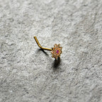 20G 7mm Pink Gem Gold Tone Starry Flower L Shape Nose Ring