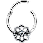 16G 3/8 Clear Gem Epic Fabulous Flower Hinged Segment Ring