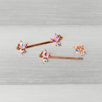 14G 5/8 Aurora CZ Gem Rosy Hue Fleur de Lis Butterfly Barbell Nipple Ring Set