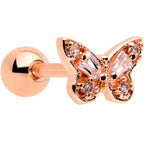 16G 1/4 Clear Gem Rosy Tone Opulent Butterfly Cartilage Earring