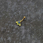 16G 5/16 Blue Gem Gold Tone Tropic Fan Curved Eyebrow Ring