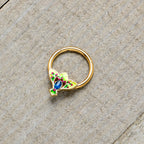 16G 3/8 Blue Gem Gold Tone Tropic Fan Hinged Segment Ring