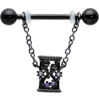 14G 5/8 Purple Gem Black Goth Hourglass Chain Dangle Nipple Ring Set