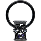 16G 3/8 Purple Gem Black Heart Goth Hourglass Hinged Segment Ring