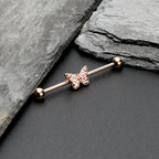 14G Clear Gem Rosy Tone Baroque Butterfly Industrial Barbell 38mm