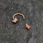 16G 3/8 Clear Gem Rosy Tone Butterfly Horseshoe Circular Barbell