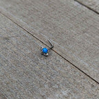 20G 1/4 Blue Synthetic Opal Style Flower L Shape Nose Ring