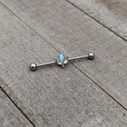14G White Faux Opal Style Flower Industrial Barbell 38mm