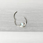 16G 3/8 White Faux Opal Style Flower Hinged Segment Ring