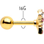 16G 1/4 Pink Clear Gem Gold Tone Texture Star Cartilage Earring