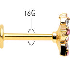 16G 5/16 Pink Gem Gold Tone Texture Star Labret Monroe Tragus