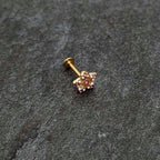 16G 5/16 Pink Gem Gold Tone Texture Star Labret Monroe Tragus