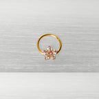 16G 3/8 Pink Clear Gem Gold Tone Texture Star Hinged Segment Ring