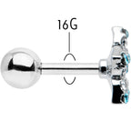 16G 1/4 Blue Clear Gem Opulent Flower Cartilage Tragus Earring