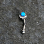 16G 5/16 Clear Gem Blue Faux Opal Style Flower Curved Eyebrow Ring
