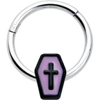 16G 3/8 Creepy Coffin Lt Purple Glow in Dark Hinged Segment Ring