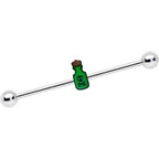 14G Poison Green Bottle Glow in the Dark Industrial Barbell 38mm