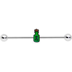 14G Poison Green Bottle Glow in the Dark Industrial Barbell 38mm