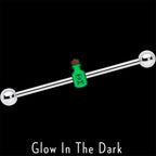 14G Poison Green Bottle Glow in the Dark Industrial Barbell 38mm