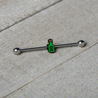 14G Poison Green Bottle Glow in the Dark Industrial Barbell 38mm