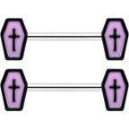 14G 9/16 Creepy Coffin Lt Purple Glow in the Dark Nipple Ring Set