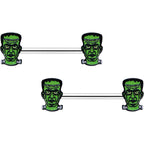 14G 9/16 Frankenstein Head Green Glow in the Dark Nipple Ring Set