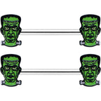 14G 9/16 Frankenstein Head Green Glow in the Dark Nipple Ring Set