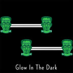14G 9/16 Frankenstein Head Green Glow in the Dark Nipple Ring Set