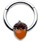 16G 3/8 Autumn Acorn Orange Brown Hinged Segment Ring