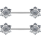 14G 9/16 Clear Gem Filigree Winter Snowflake Nipple Ring Set
