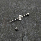 14G Clear Gem Filigree Winter Snowflake Industrial Barbell 38mm