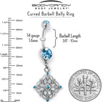 Blue Gem Filigree Rhombus Dangle Belly Ring