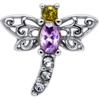 Purple Yellow Clear Gem Dragonfly Barbell Tongue Ring