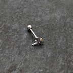 Purple Yellow Clear Gem Dragonfly Barbell Tongue Ring