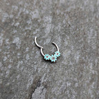 16G 3/8 Blue Gem Flower Trio Teal Petals Hinged Segment Ring