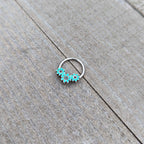 16G 3/8 Blue Gem Flower Trio Teal Petals Hinged Segment Ring
