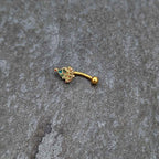 16G 5/16 Red Gem Gold Tone Deco Holiday Tree Curved Eyebrow Ring