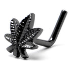 20G 1/4 Black Texture Pot Leaf L Shape Nose Ring