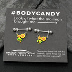 14G 9/16 Happy Sunflower Duo Chain Dangle Nipple Ring Set