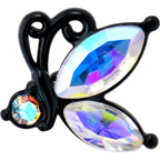 20G 1/4 Aurora CZ Gem Fleur de Lis Butterfly Black Nose Bone