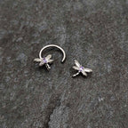 16G 3/8 Purple CZ Gem Open Dragonfly Horseshoe Circular Barbell