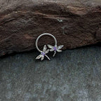 16G 3/8 Purple CZ Gem Open Dragonfly Horseshoe Circular Barbell