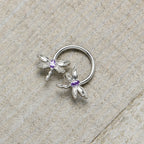 16G 3/8 Purple CZ Gem Open Dragonfly Horseshoe Circular Barbell