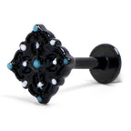 16G 5/16 Black Lacy Rhombus Blue Labret Monroe Tragus