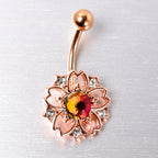Dark Aurora Gem Rose Gold Tone Filigree Flower Belly Ring