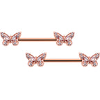14G 9/16 Clear Gem Rosy Tone Baroque Butterfly Nipple Ring Set