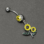 Yellow Gem Cheery Inlay Sunflowers Dangle Belly Ring