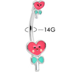 Sweet Happy Heart Lollipop Valentine Double Mount Belly Ring