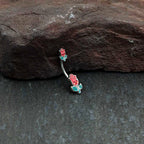 Sweet Happy Rose Flower Double Mount Belly Ring